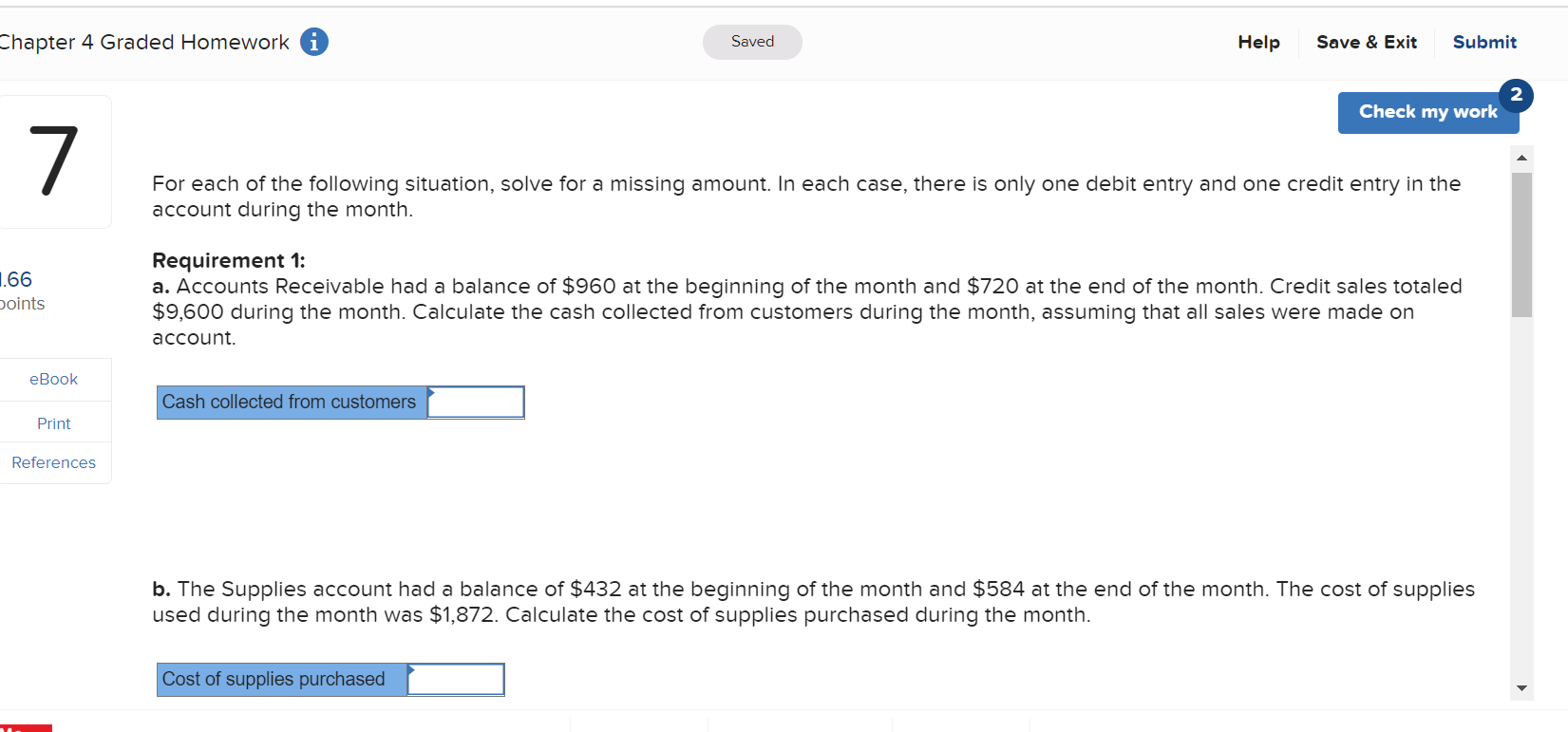 Chapter 4 Graded Homework i 7 Saved Help Save & Exit Submit