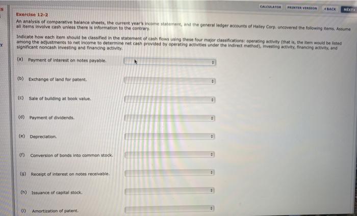 CALCULATOR PRINTER VERSION BACK NEXT S Exercise 12-2 An analysis of comparative