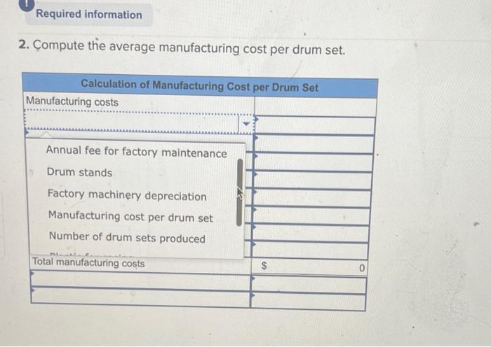 are the costs associated with the production of 1,000 drum sets manufactured