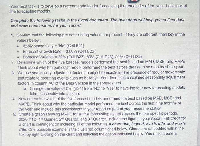 Your next task is to develop a recommendation for forecasting the remainder