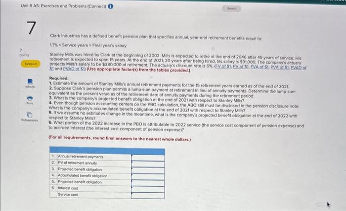 Unit 6 AS: Exercises and Problems (Connect) 0 7 Sever 7 points