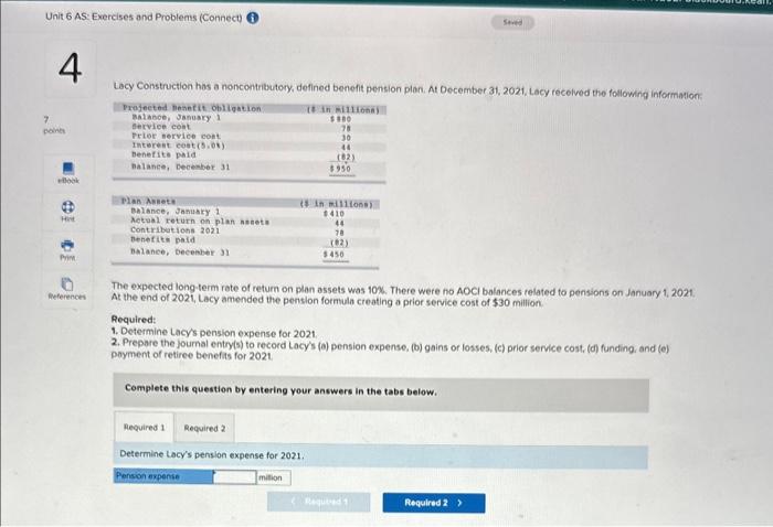 Unit 6 AS: Exercises and Problems (Connect) 7 4 points Lacy Construction