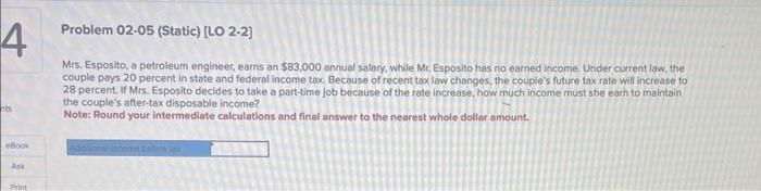 4 nts ebook Ask Print Problem 02-05 (Static) [LO 2-2] Mrs. Esposito,