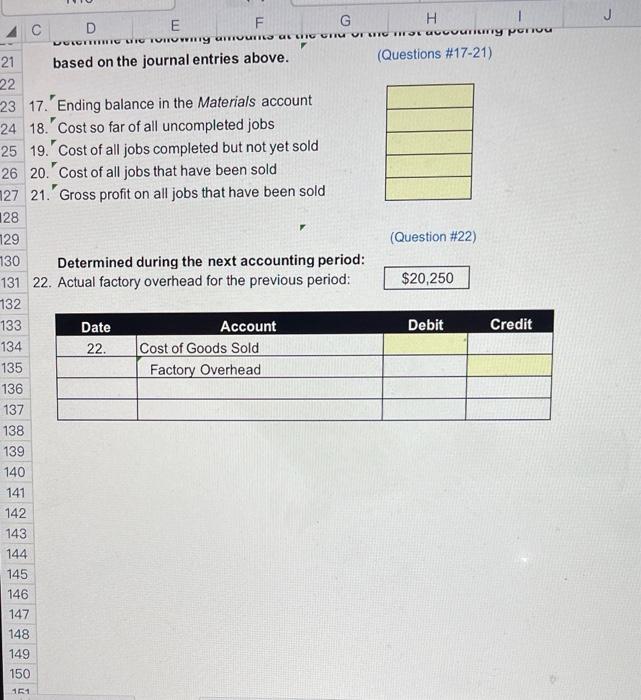 sold) (Questions #1-7) 23 Factory Machine Sales Job Cost 24 Job Materials