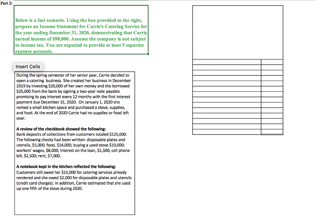 Part 2: Below is a fact scenario. Using the box provided to