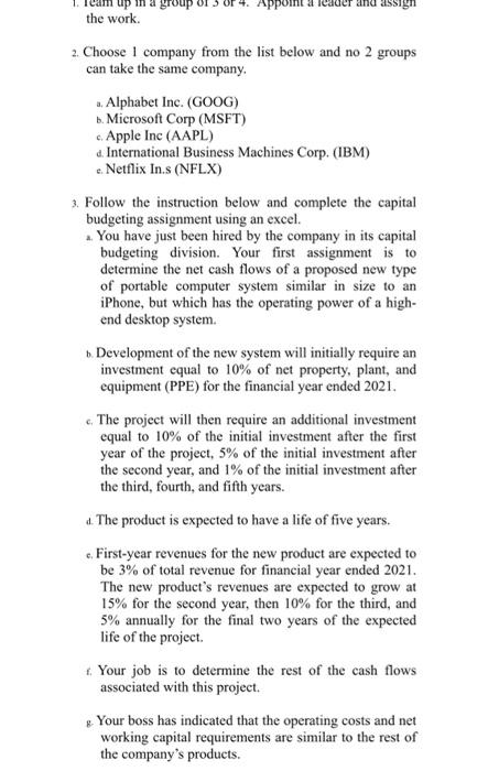 up a group the work. Appoint a assign 2. Choose 1 company