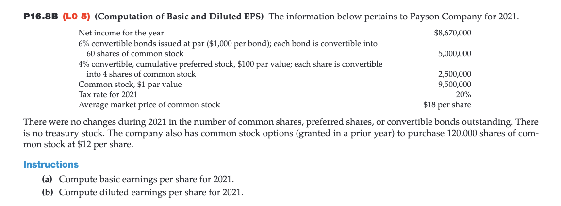 P16.8B (LO 5) (Computation of Basic and Diluted EPS) The information below