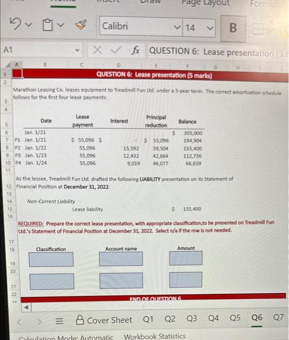 A1 3 Page Layout Formulas Calibri v 14 BBY B C Xfx