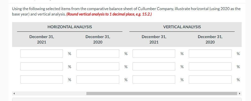 Company, illustrate horizontal (using 2020 as the base year) and vertical analysis.
