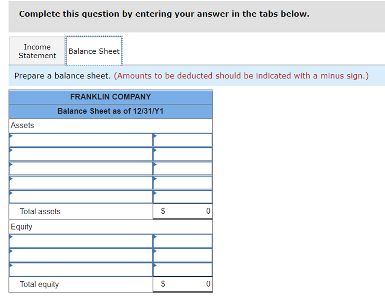 sheet for Franklin Company for Year 1, under the following independent scenario: