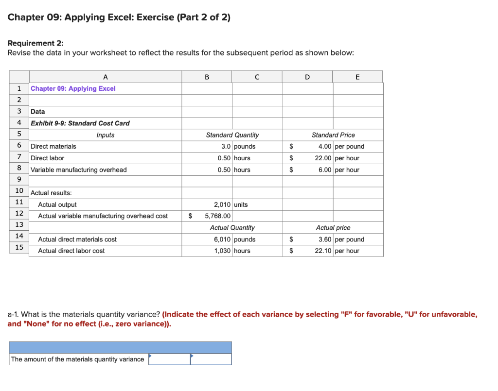 of the main example in the text. Chapter 09: Applying Excel: Excel