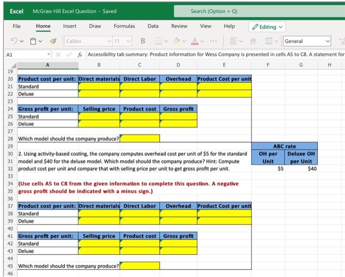 Home Insert Draw Formulas Data Review View Help Editing Calibri BA General