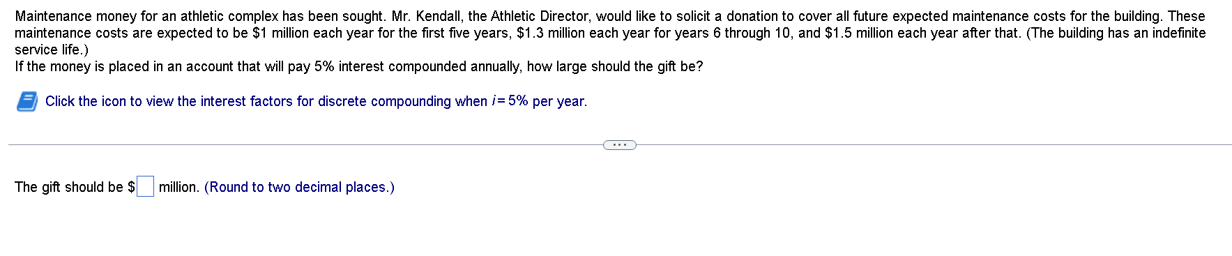 Maintenance money for an athletic complex has been sought. Mr. Kendall, the