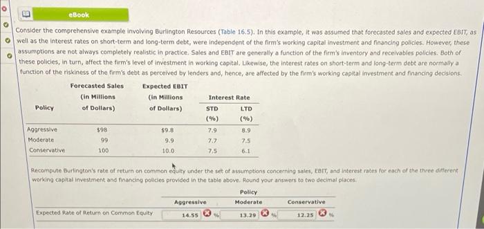 0 B eBook Consider the comprehensive example involving Burlington Resources (Table 16.5).