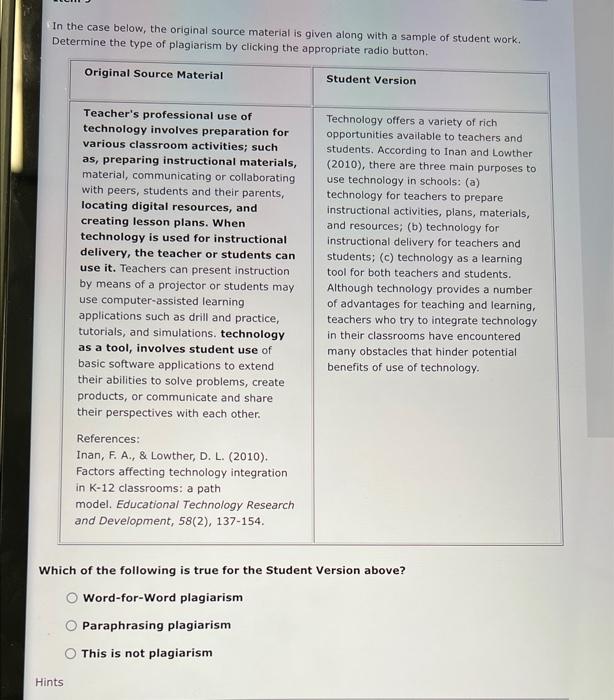 In the case below, the original source material is given along with