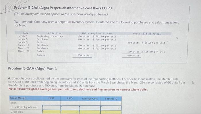 Problem 5-2AA (Algo) Perpetual: Alternative cost flows LO P3 [The following information