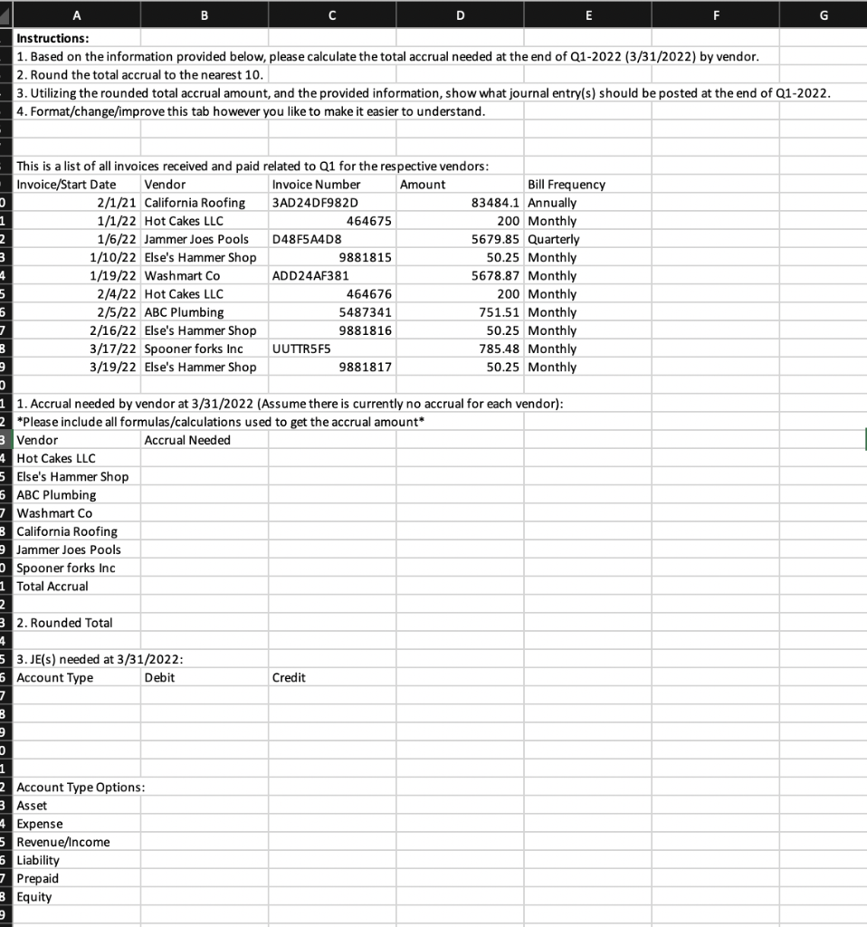 A B C D E F G Instructions: 1. Based on the