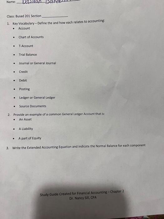 Name: Dasilan Ba Class: Busad 201 Section. 1. Key Vocabulary - Define