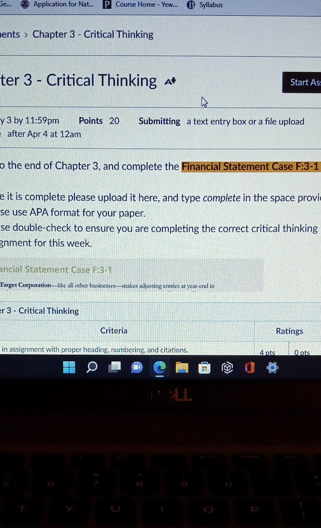 Ge... Application for Nat... P Course Home - Yew... Syllabus ents >