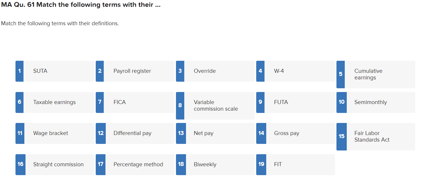 MA Qu. 61 Match the following terms with their ... Match the