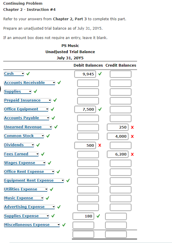 Continuing Problem Chapter 2 - Instruction #4 Refer to your answers from