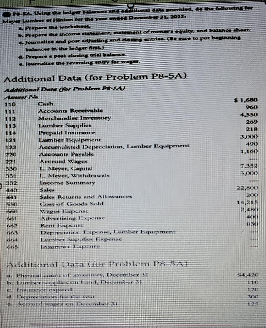 PS-SA. Using the ledger balances and additional data provided, do the following
