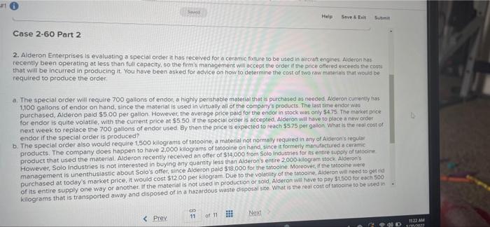 Help Save & Exit Submit Case 2-60 Part 2 2. Alderon Enterprises