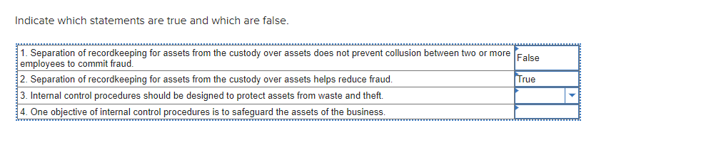 Indicate which statements are true and which are false. 1. Separation of