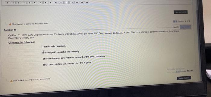 Click Submit to complete this insessment Question 16 On Dec. 31, 2020,