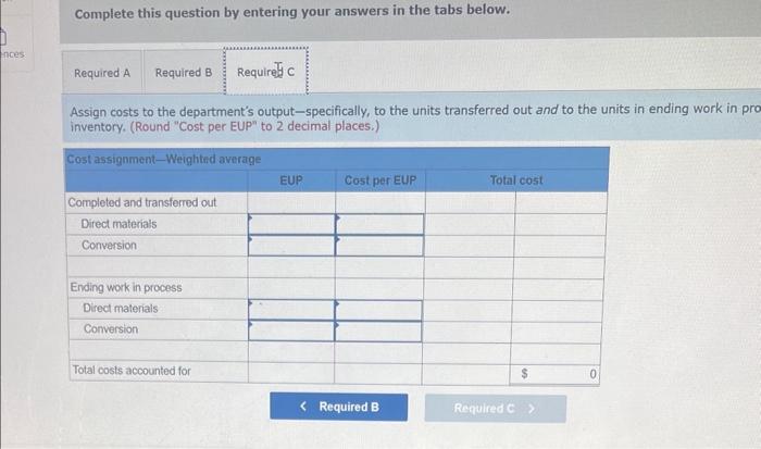 in Process Inventory T-account for the Bending department is shown below. The