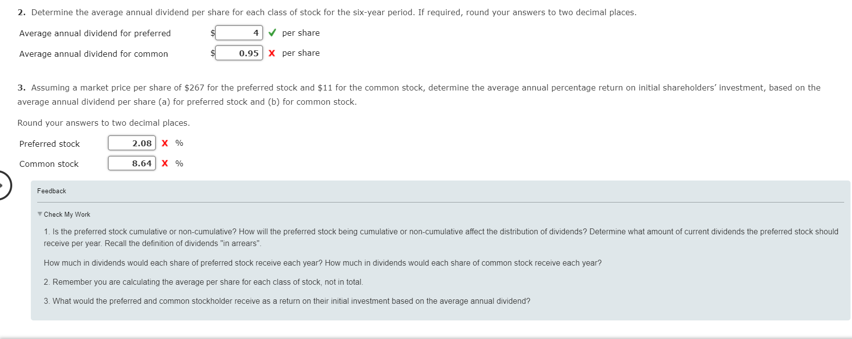 2. Determine the average annual dividend per share for each class of