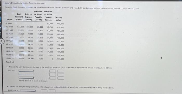 Using a Discount Amortization Table (Straight Line) Panamint Candy Company crepared the