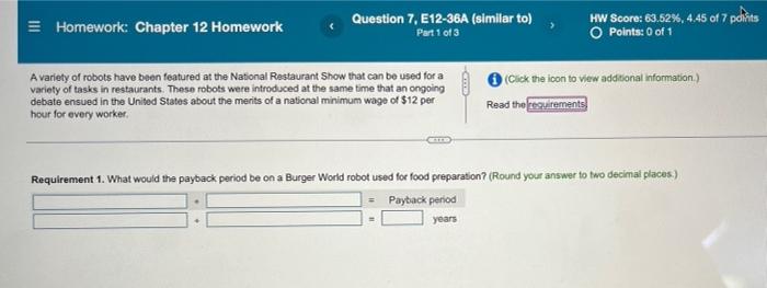 Homework: Chapter 12 Homework Question 7, E12-36A (similar to) Part 1 of