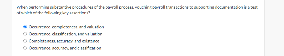 When performing substantive procedures of the payroll process, vouching payroll transactions to