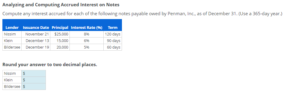 Analyzing and Computing Accrued Interest on Notes Compute any interest accrued for