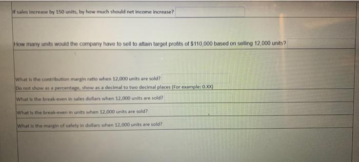 following is Tucker Inc.'s contribution format income statement for last month: The