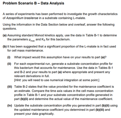 Problem Scenario B - Data Analysis A series of experiments has been