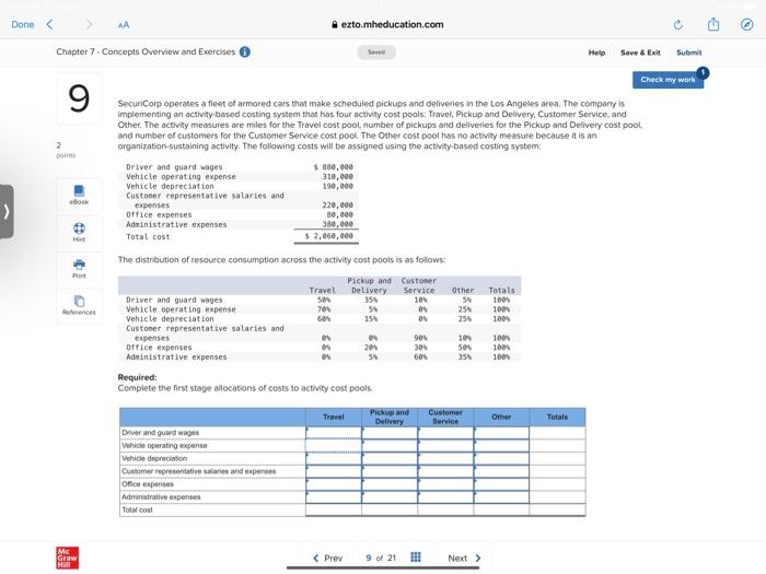 > Done < AA ezto.mheducation.com Chapter 7 - Concepts Overview and Exercises