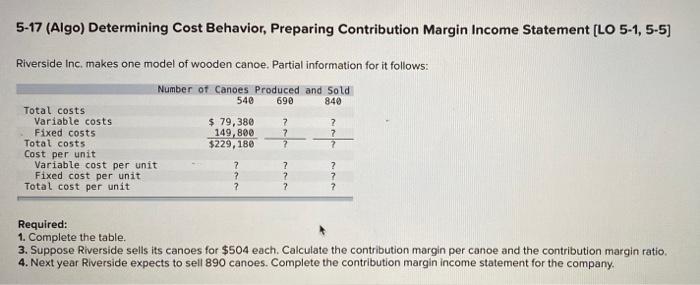 5-17 (Algo) Determining Cost Behavior, Preparing Contribution Margin Income Statement [LO 5-1,