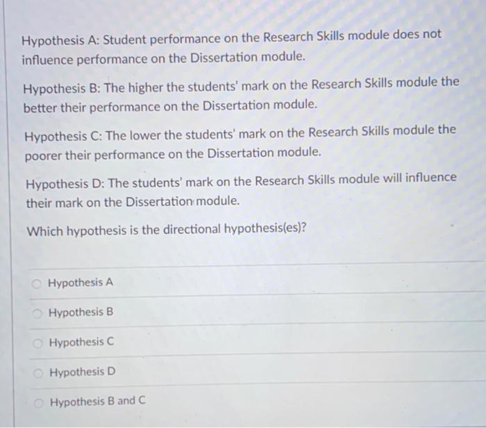 Hypothesis A: Student performance on the Research Skills module does not influence