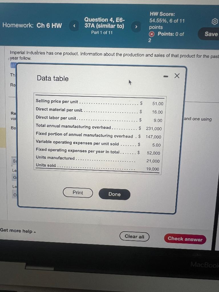 HW Score: Homework: Ch 6 HW Question 4, E6- 37A (similar to)