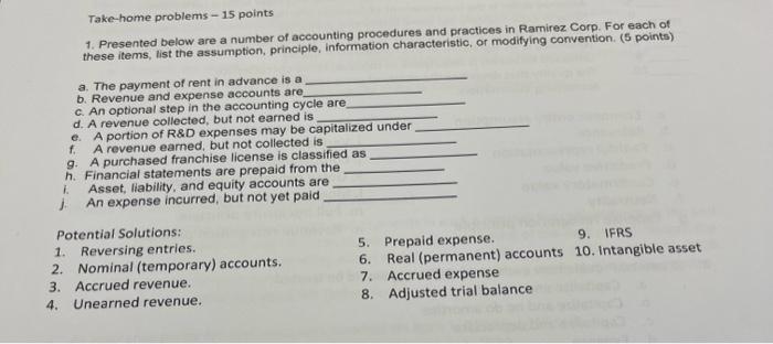 i. J. Take-home problems-15 points 1. Presented below are a number of