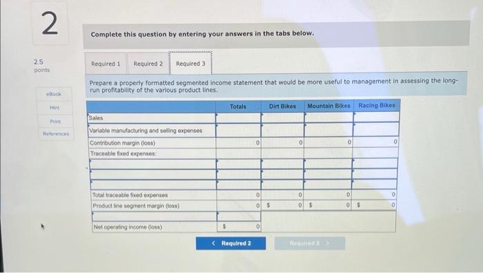mountain bike, and a racing bike. Data on sales and expenses for