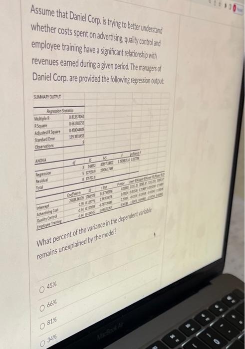 Assume that Daniel Corp. is trying to better understand whether costs spent