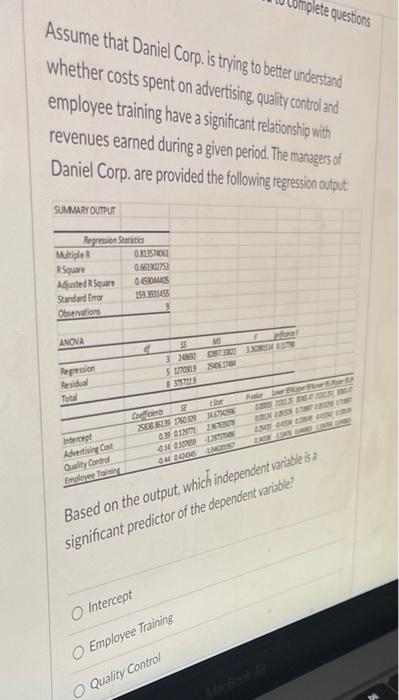 on advertising, quality control and employee training have a significant relationship with