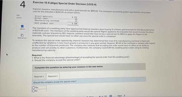 Submit 0.6 points eflook References Imperial Jewelers manufactures and sells a gold