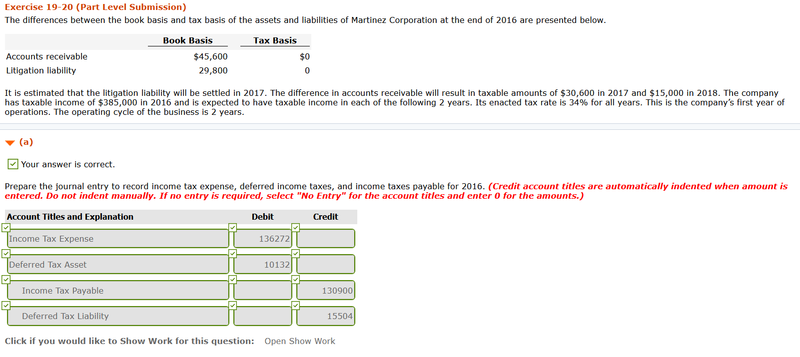 Exercise 19-20 (Part Level Submission) The differences between the book basis and