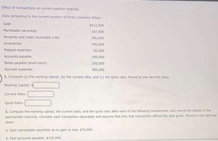 Effect of transactions on current position analysis Data pertaining to the current