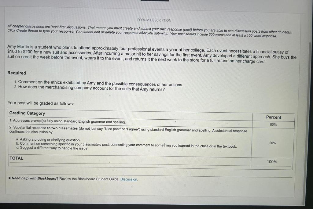 FORUM DESCRIPTION All chapter discussions are 'post-first' discussions. That means you must