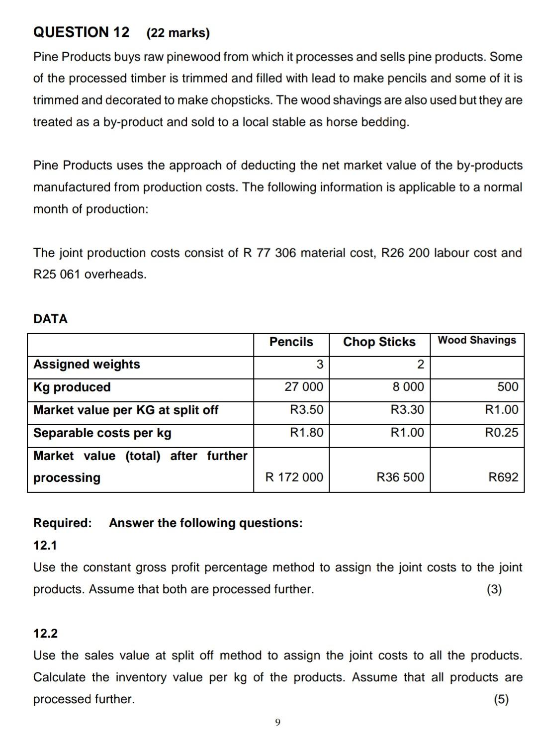 QUESTION 12 (22 marks) Pine Products buys raw pinewood from which it